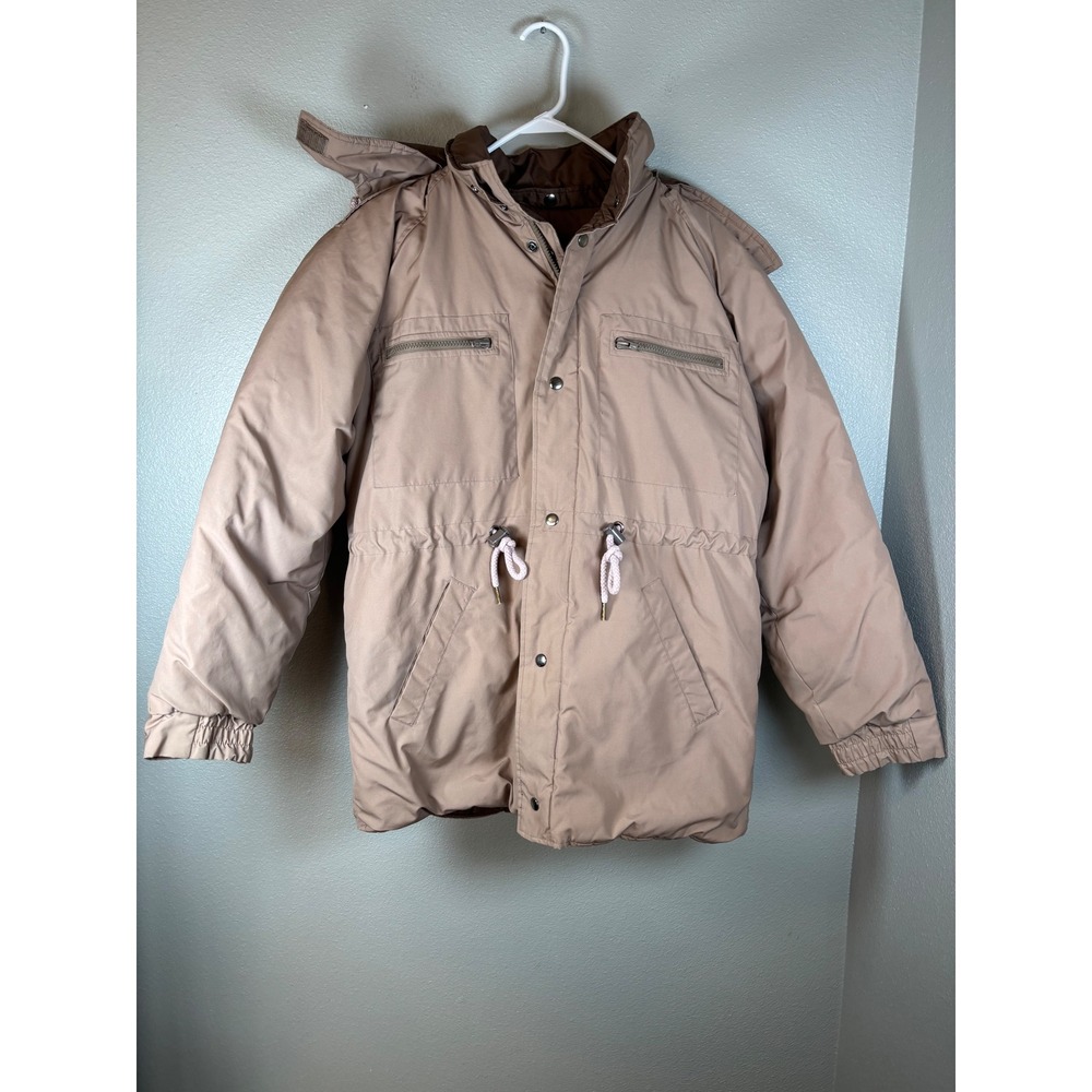 Foreign Intrigue Tan Hooded Parka Jacket Quilted Lining‎ Drawstring Waist Mens M
